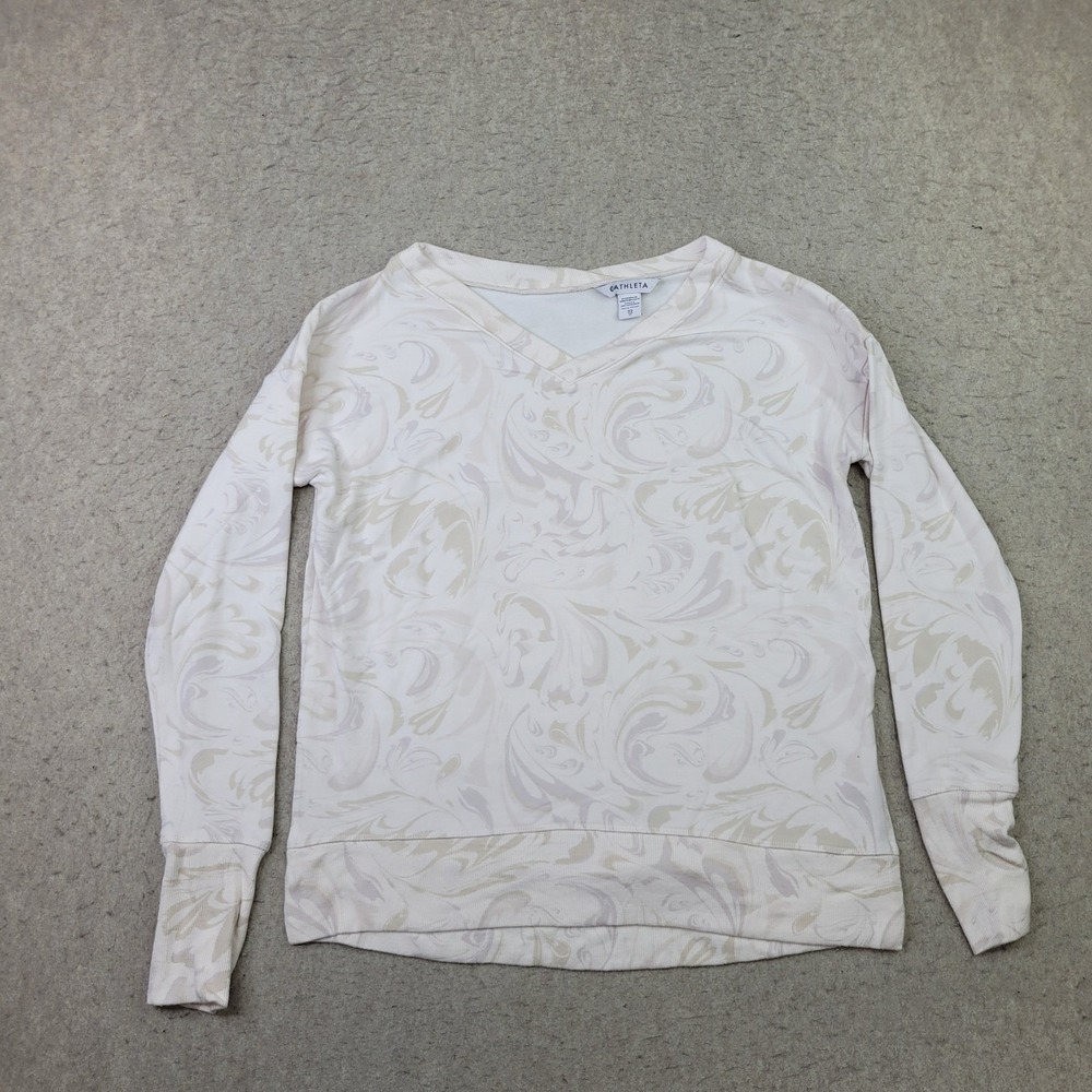 Athleta Coaster Luxe V-Neck Sweatshirt Agate Paisley Cream Stretch Oversized XS